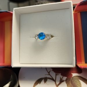 Peacock Gemstone Blue Topaz CZ Ring